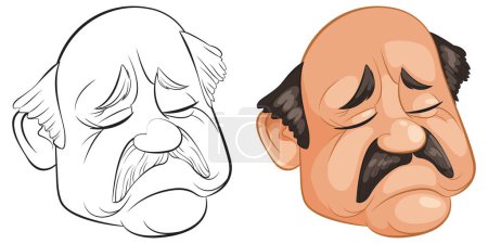Illustration for Two faces showing sadness and deep thought. - Royalty Free Image