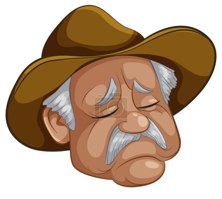 Dibujos animados de un vaquero anciano con los ojos cerrados