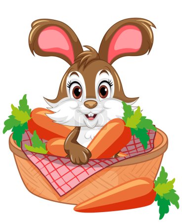 Téléchargez les illustrations : Adorable lapin niché parmi les carottes fraîches - en licence libre de droit