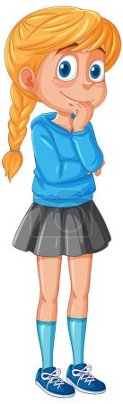 Illustration for Cartoon of a pensive girl with blonde hair - Royalty Free Image