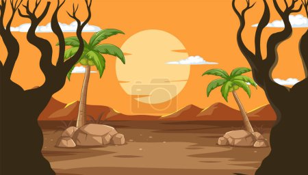 Illustration for Vector illustration of a tranquil desert sunset - Royalty Free Image