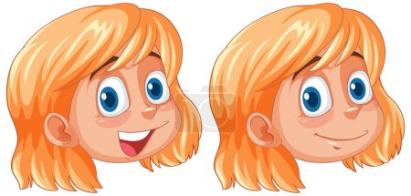 Illustration for Two expressions of a cartoon girl's face - Royalty Free Image