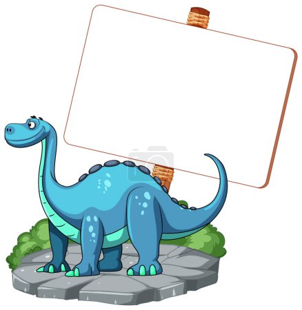 Ilustración de Dinosaurio de dibujos animados junto a un gran signo vacío. - Imagen libre de derechos