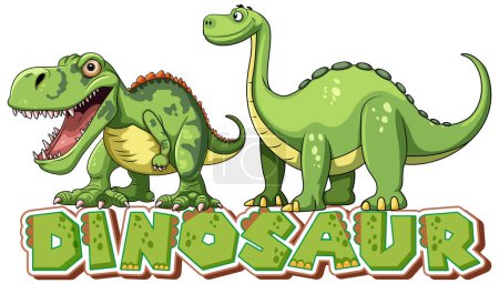 Téléchargez les illustrations : Deux dinosaures souriants avec un logo texte coloré - en licence libre de droit