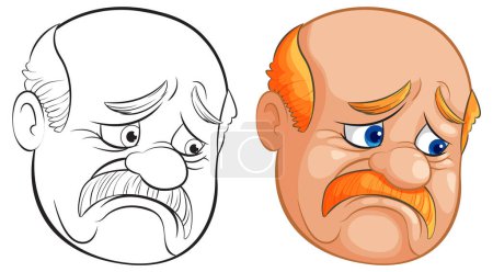 Ilustración de Dos ancianos con expresiones preocupadas y tristes - Imagen libre de derechos