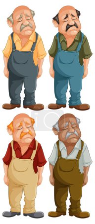 Ilustración de Cuatro hombres de dibujos animados con varias expresiones tristes. - Imagen libre de derechos