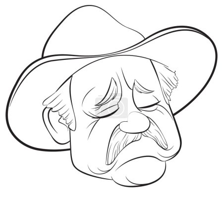 Black and white drawing of a sad cowboy