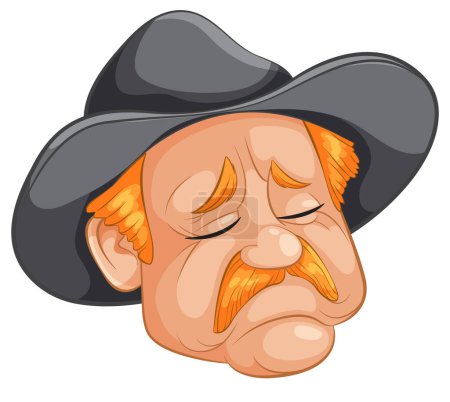 Dibujos animados de un vaquero triste con un bigote grande