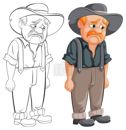Illustration for Two cartoon cowboys looking disappointed and upset. - Royalty Free Image