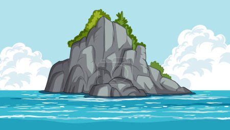 Téléchargez les illustrations : Illustration vectorielle d'une petite île luxuriante en mer. - en licence libre de droit
