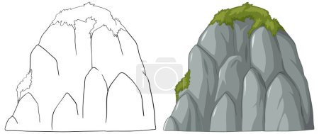 Dibujo vectorial de una montaña con follaje