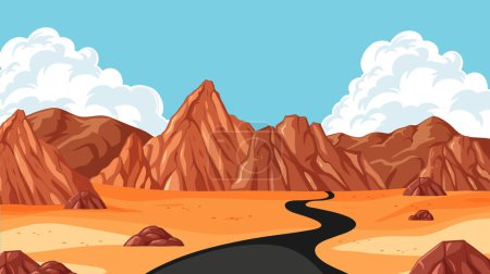 Illustration for Vector illustration of a road in a desert canyon. - Royalty Free Image
