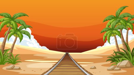 Illustration for Railroad tracks leading through a desert landscape - Royalty Free Image