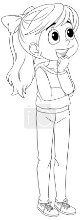 Illustration for Black and white illustration of a thoughtful girl - Royalty Free Image