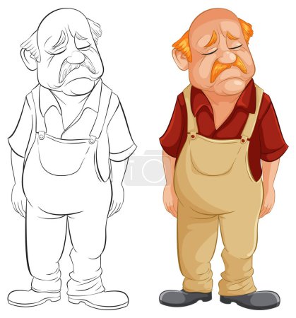 Vector artwork of a dejected elderly gentleman