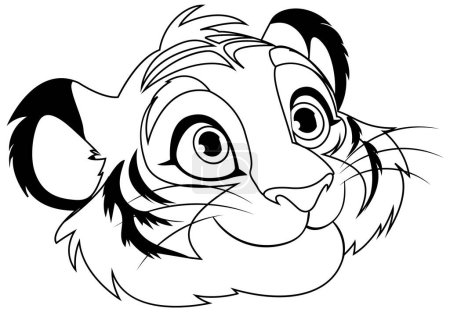 Illustration for Black and white drawing of a cheerful young lion. - Royalty Free Image