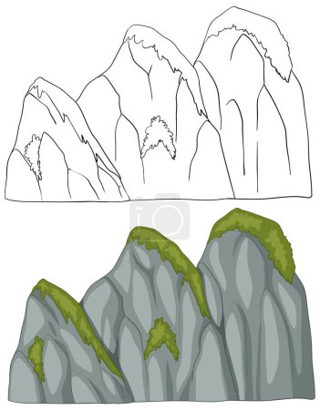 Stylized vector of mountains with green foliage.