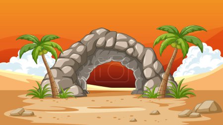 Illustration for Vector illustration of a stone arch in a desert - Royalty Free Image
