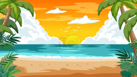 Illustration vectorielle d'un coucher de soleil tranquille sur la plage