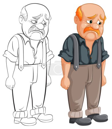 Illustration of a sad, elderly man looking dejected.