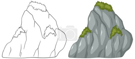 Ilustración de Dos montañas vectoriales estilizadas con vegetación - Imagen libre de derechos