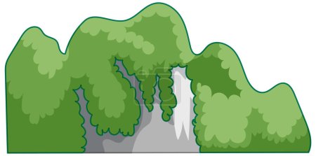 Illustration for Vector illustration of lush green mountains with waterfall - Royalty Free Image