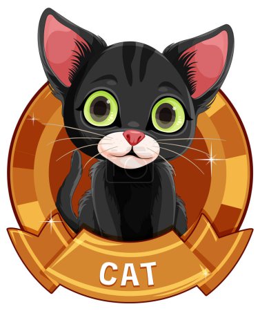Ilustración de Adorable gatito de dibujos animados dentro de un emblema brillante - Imagen libre de derechos