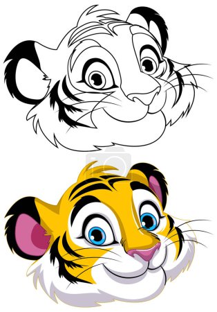 Ilustración de Caras de tigre coloridas y negras y blancas. - Imagen libre de derechos