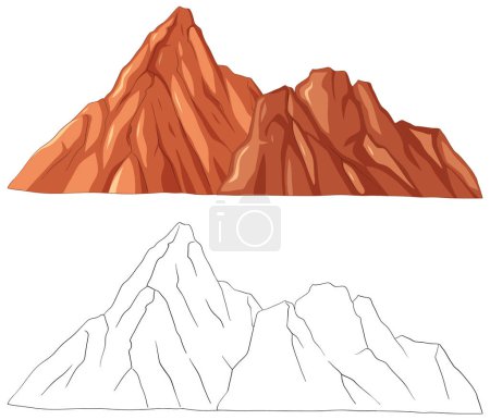 Ilustración de Picos de montaña coloridos y delineados en estilo vectorial. - Imagen libre de derechos
