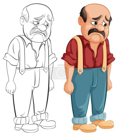Téléchargez les illustrations : Illustration vectorielle d'un vieil homme abattu et moustachu - en licence libre de droit