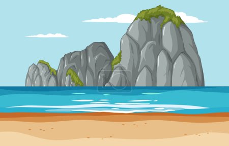 Illustration for Vector illustration of a tranquil beach with cliffs. - Royalty Free Image