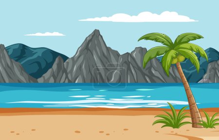 Illustration for Vector art of a serene tropical beach landscape - Royalty Free Image