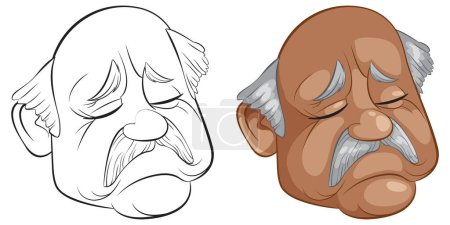 Illustration for Vector illustration of a sad, elderly man's face. - Royalty Free Image