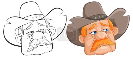 Illustration for Two cowboy characters with serious expressions. - Royalty Free Image
