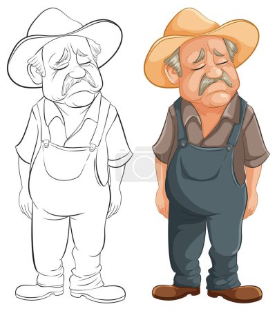 Illustration for Vector illustration of a dejected elderly farmer - Royalty Free Image