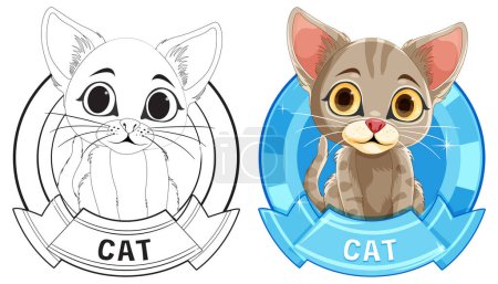 Téléchargez les illustrations : Illustration vectorielle d'un chat, dessinée et colorée - en licence libre de droit
