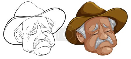 Illustration for Illustration of an elderly cowboy with expressive features. - Royalty Free Image