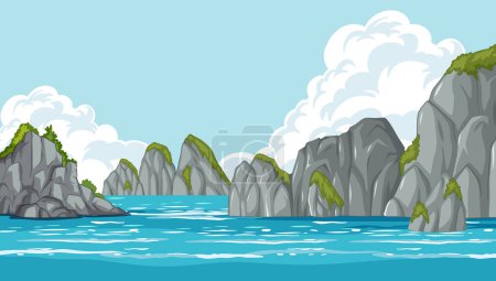 Téléchargez les illustrations : Illustration vectorielle de falaises tranquilles au bord de la mer. - en licence libre de droit