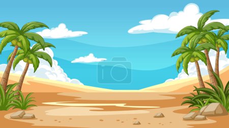 Téléchargez les illustrations : Palmiers et sable sous un ciel bleu clair - en licence libre de droit