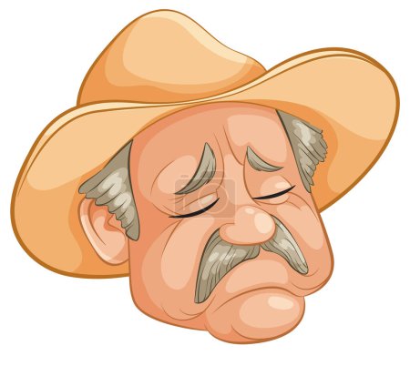 Dibujos animados de un viejo vaquero cansado con un sombrero
