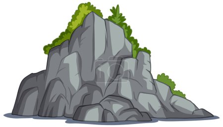 Illustration for Vector illustration of a large rocky outcrop with plants. - Royalty Free Image