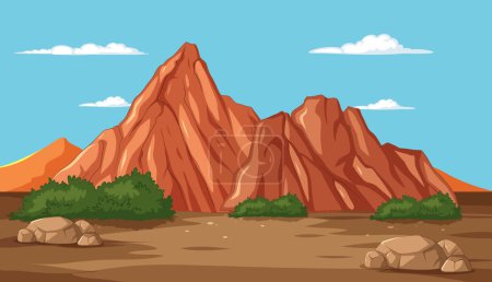 Ilustración de Vector ilustración de una montaña roja con arbustos - Imagen libre de derechos