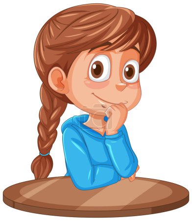 Cartoon girl thinking with hand on chin