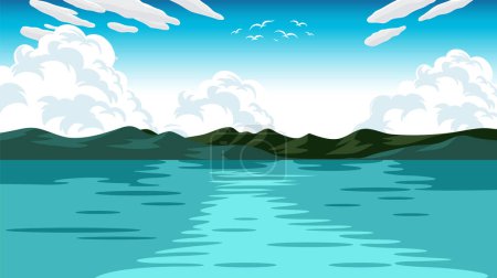 Téléchargez les illustrations : Illustration vectorielle d'une paisible scène de lac de montagne - en licence libre de droit