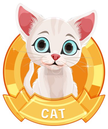 Illustration for Adorable kitten inside a golden award ribbon - Royalty Free Image