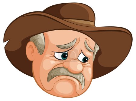 Téléchargez les illustrations : Caricature d'un triste cow-boy au chapeau marron - en licence libre de droit