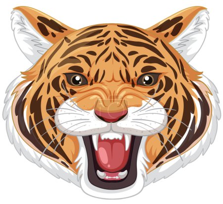 Téléchargez les illustrations : Vecteur détaillé de la tête d'un tigre rugissant - en licence libre de droit