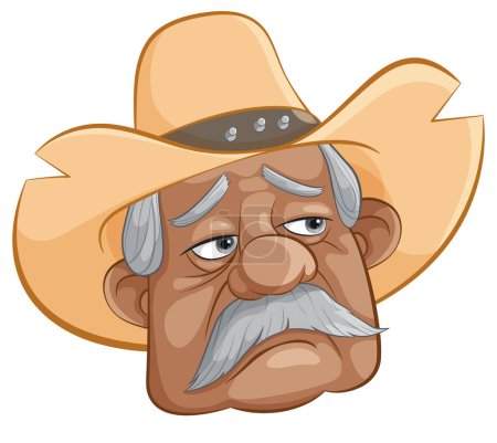 Téléchargez les illustrations : Caricature d'un vieux cow-boy avec une expression sérieuse - en licence libre de droit