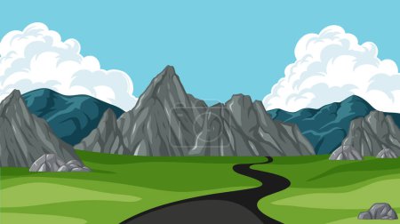 Ilustración de Ilustración vectorial de montañas con un sendero sinuoso - Imagen libre de derechos