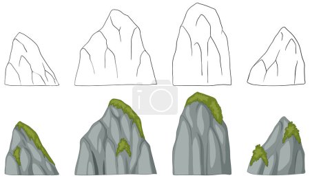 Illustration for Collection of stylized mountain peak designs. - Royalty Free Image